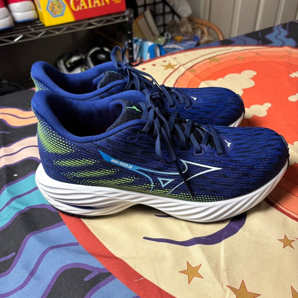 Mizuno Wave Rider 28 Mens Running Shoes Blue Lime Athletic Sneakers Size 9 Walk - Picture 2 of 11